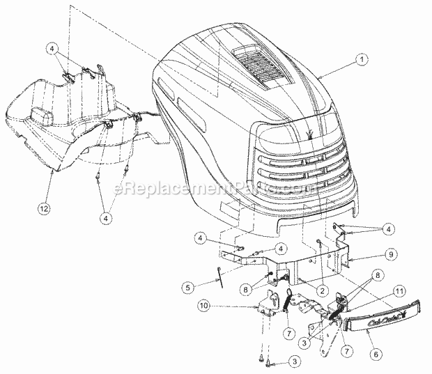 Hood & Grille Diagram and Parts List for LT1022 13AB11CH710, 13AB11CH712 Cub Cadet Lawn Tractor